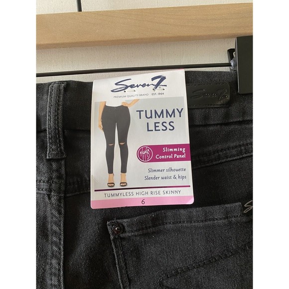 Seven7 Womens Black Distressed Dark Wash Tummyless High Rise Skinny Jeans Size 6 - Picture 5 of 8